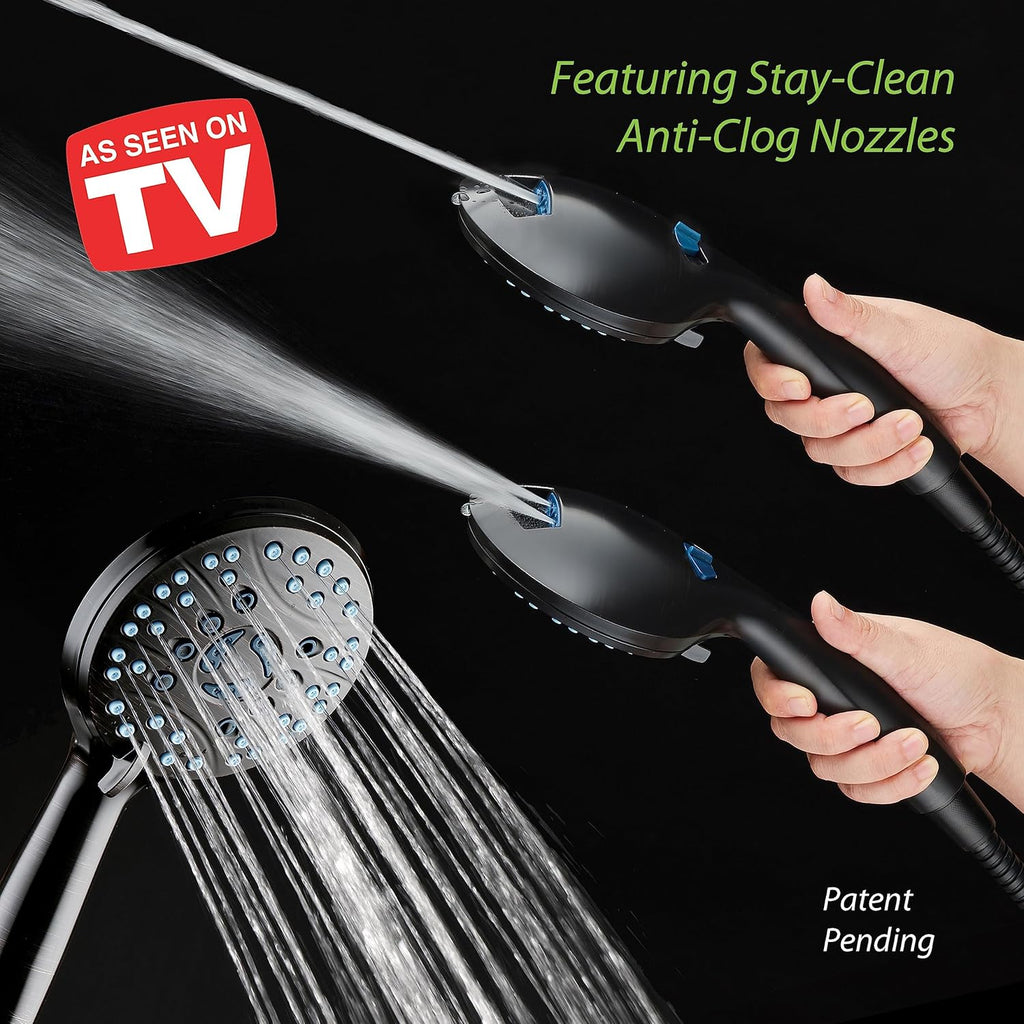 AquaCare High Pressure 8-mode Handheld Shower Head - Anti-clog Nozzles, Built-in Power Wash to Clean Tub, Tile &
