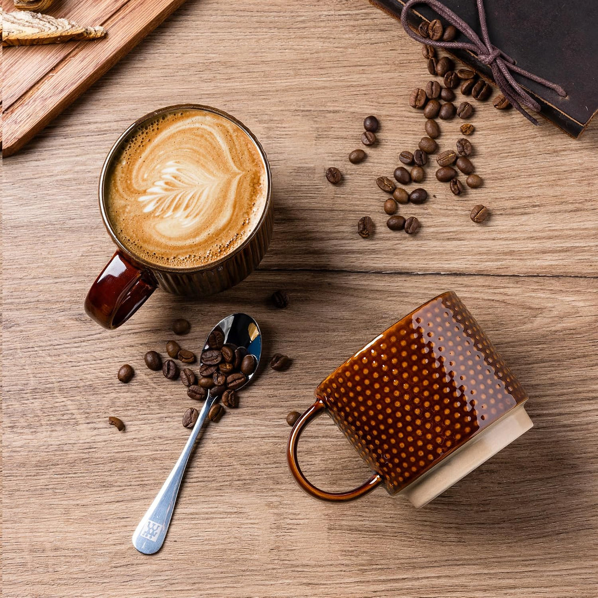 12oz Stackable Coffee Mugs with Stand, Ceramic Coffee Cups Set of 4