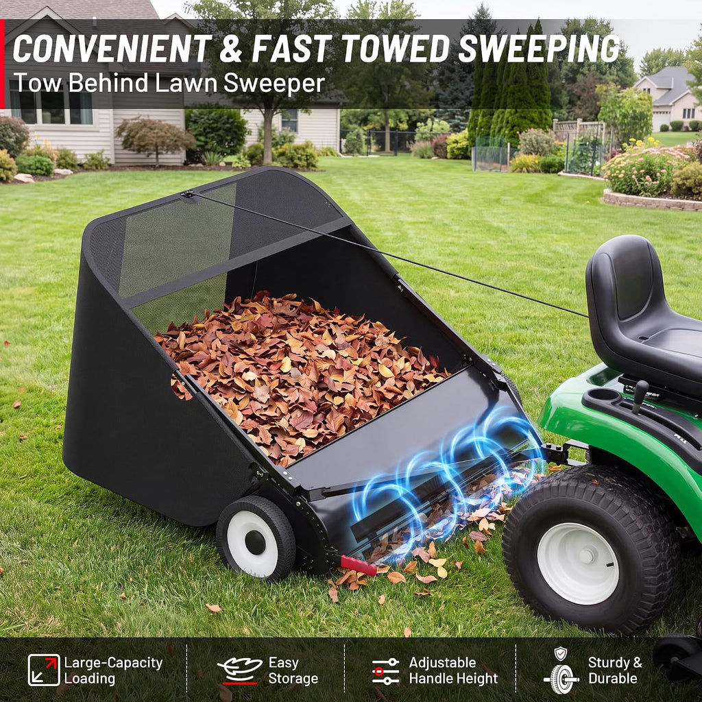 52 Inch Tow Behind Lawn Sweeper with 26 Cu Ft Hopper