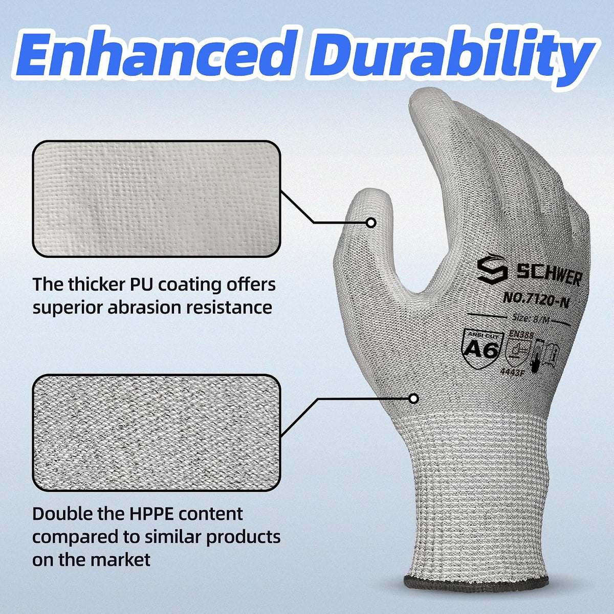 3 Pairs A6/A7 (Send Randomly) Cut Resistant Work Gloves, CR7120, L