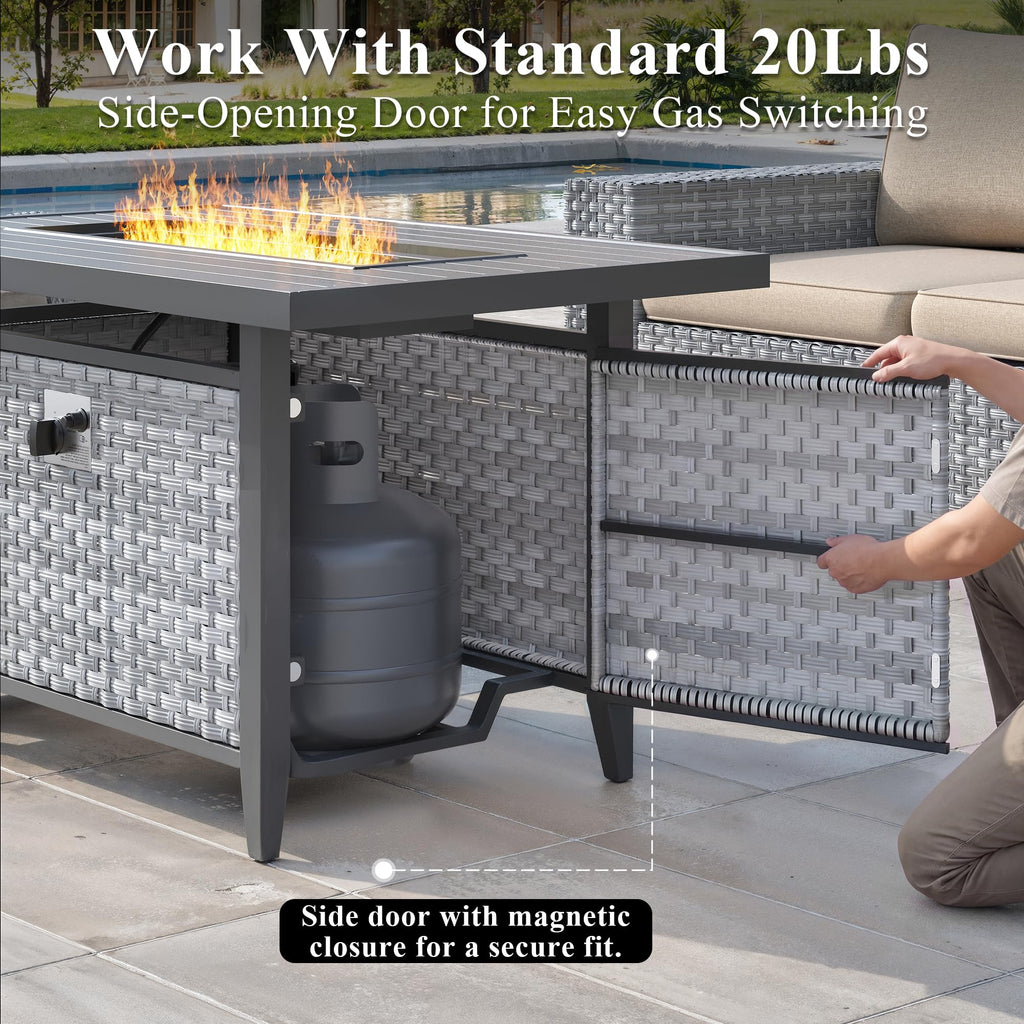 43 in Wicker Propane Fire Pit Table with Lid, 55,000 BTU