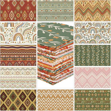 24 Pcs Boho Fabric Bundles, 18 x 22 Inch Fat Quarters, Rainbow | Soft Polyester Fabric, Pre-cut, Easy Cutting, DIY