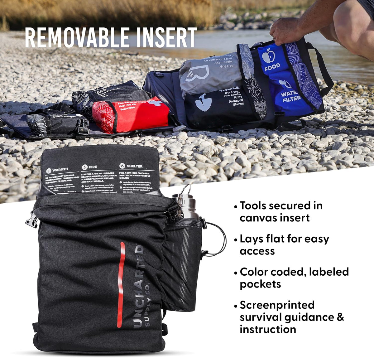 Emergency Survival Kit – Seventy2 Core by Uncharted Supply Co, Waterproof Backpack Bug-Out Bag with First Aid, Tools