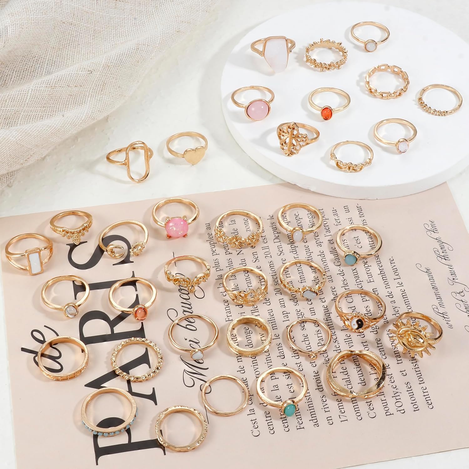 70 Pcs Vintage Crystal Ring Set Knuckle Rings for Women Bohemian Stackable Joint Rings Retro Boho Stacking Joint