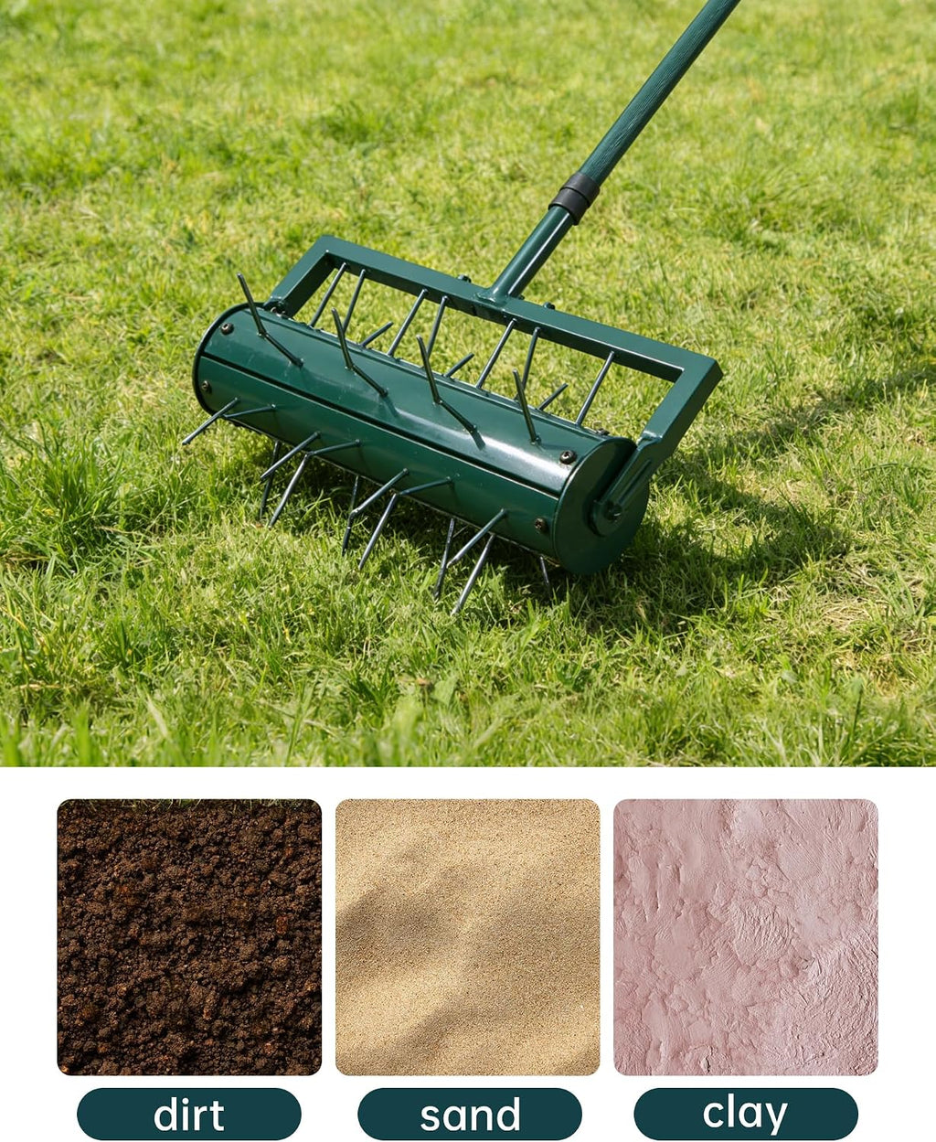 Rolling Lawn Aerator Tool with 39 Spike for Outdoor Lawn Yard Soil Garden | 74'' length adjustable handle, Water soil