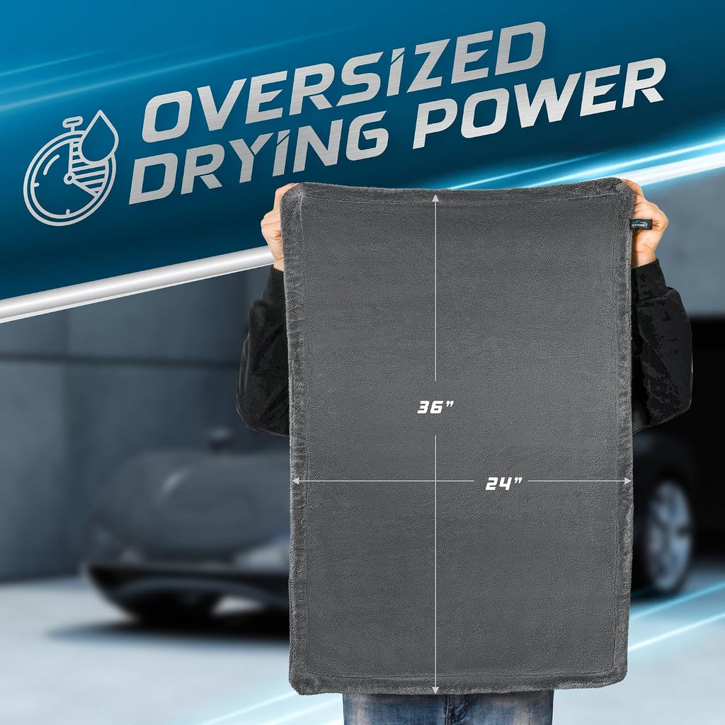 Car Drying Towel 24"x36" 1400GSM Edgeless Microfiber Towel, Ultra-Absorbent Auto Detailing Towel with Twisted-Loop
