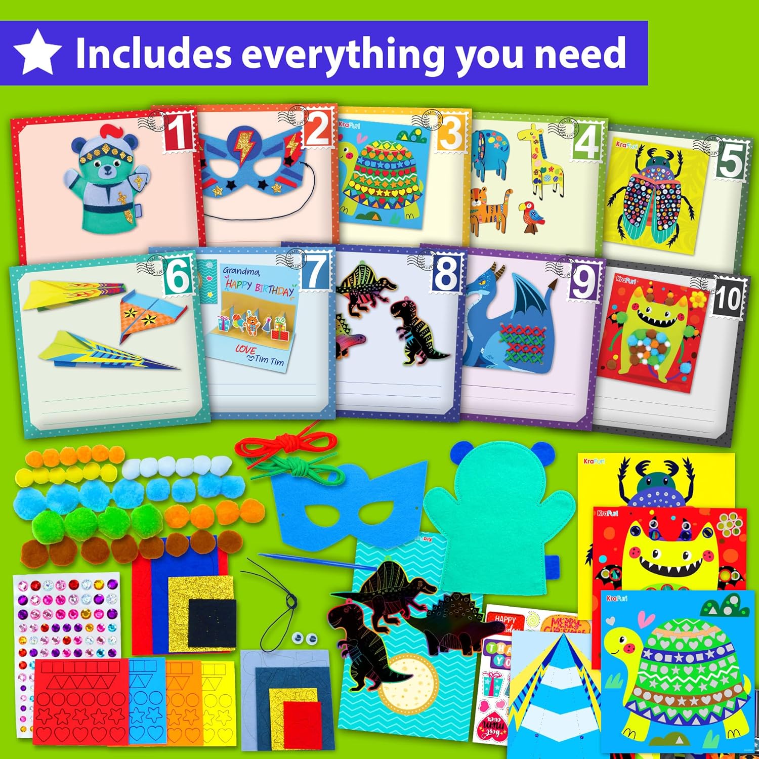 Toddler Art and Craft Kit, Preschool Educational Activities with 10 Envelope Projects - Origami, Puppets, Lacing &