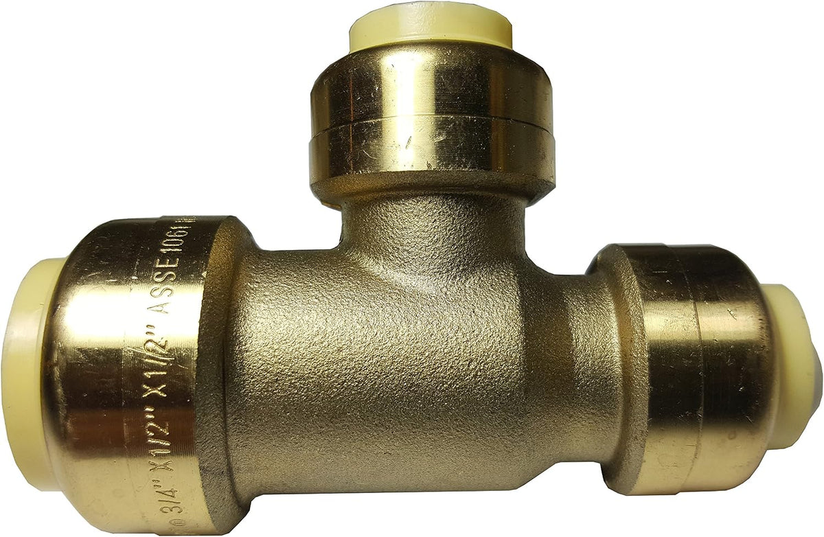 1 Piece XFITTING 3/4" X 1/2" X 1/2" Push Fit Tee, Brass