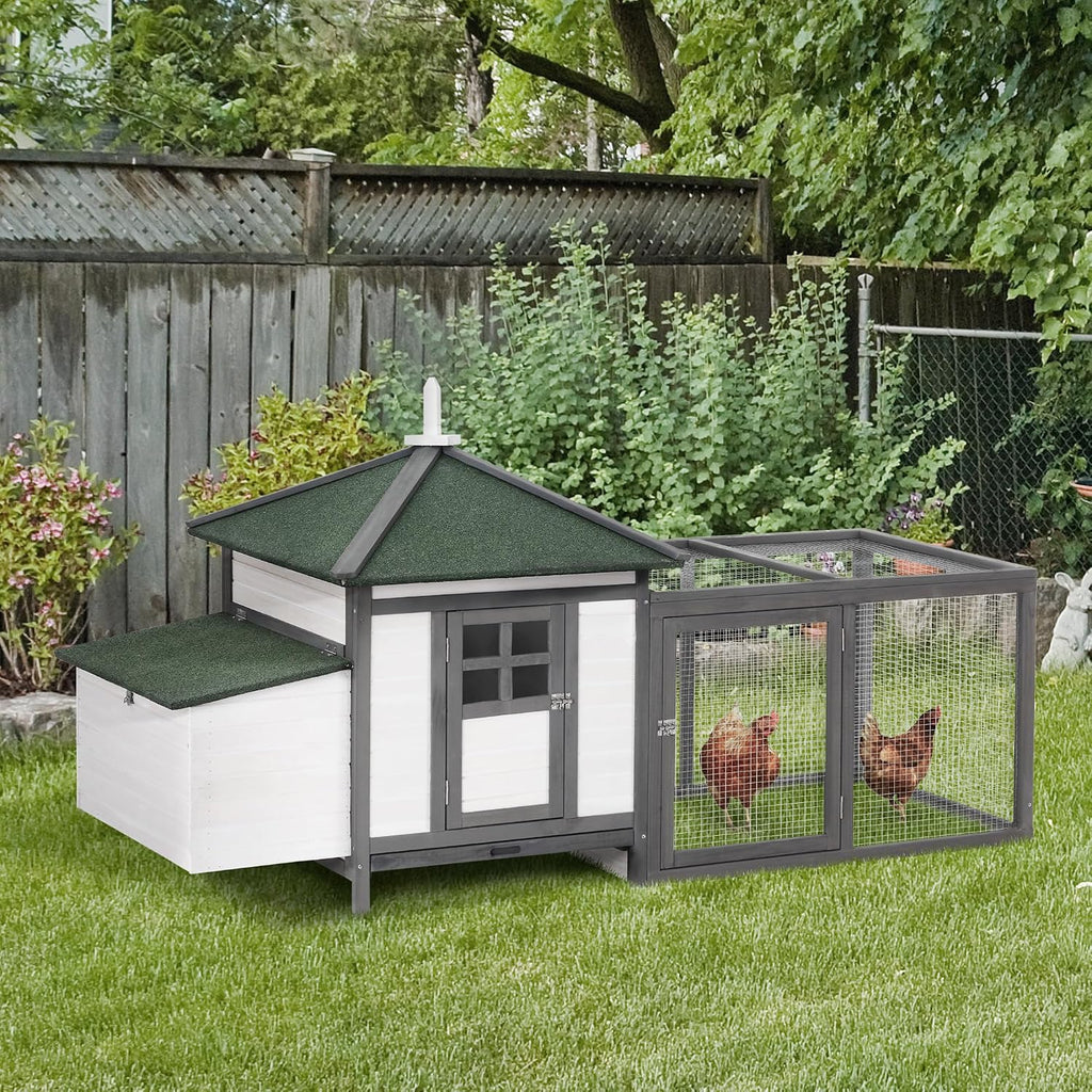 77" Wooden Chicken Coop with Nesting Box, Cute Outdoor Hen House with Removable Tray, Ramp Run