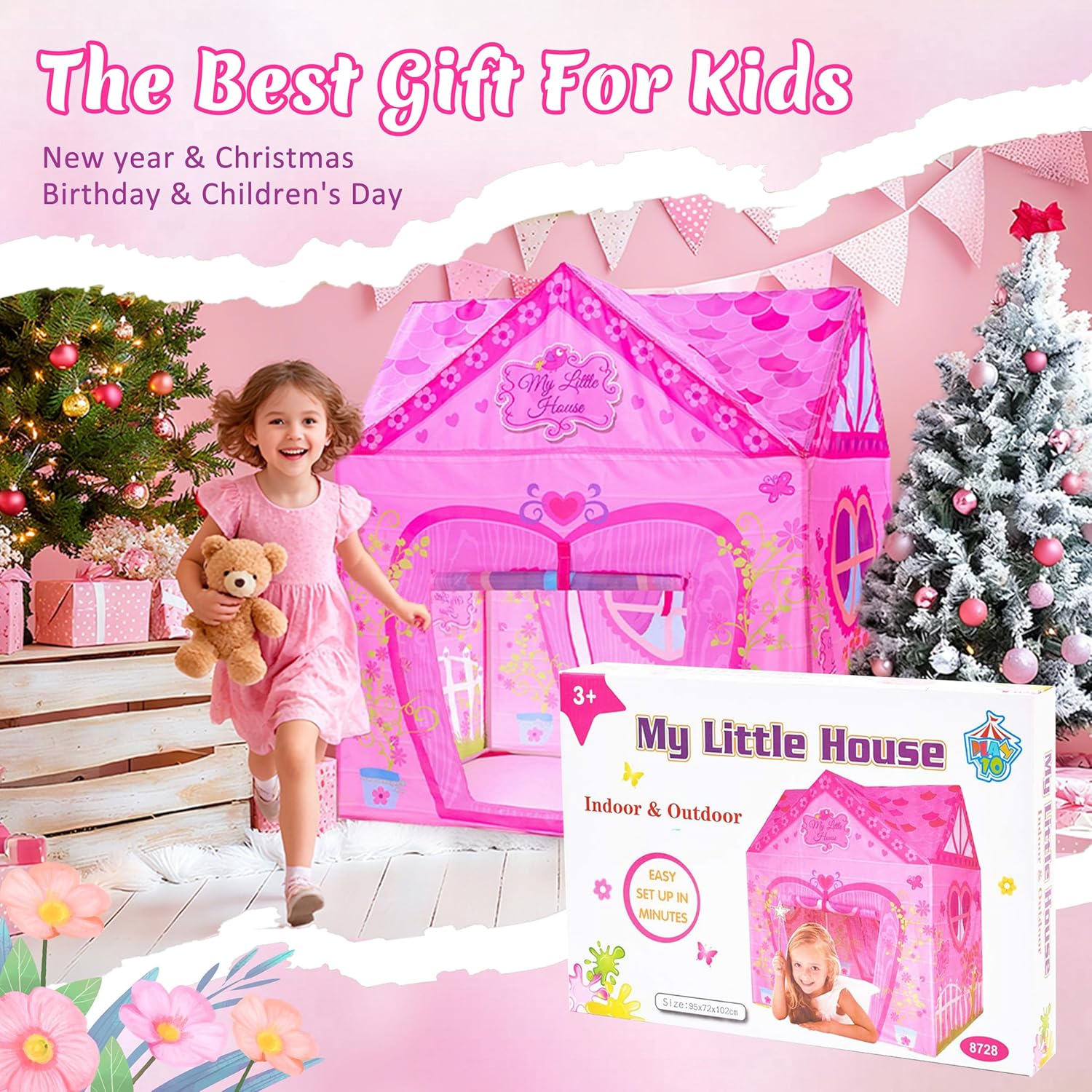 Kids Princess Castle Tent for 2-3 Kids Indoor/Outdoor Playhouse for Toddlers Polyvinyl Chloride PVC 1 pcs Foldable