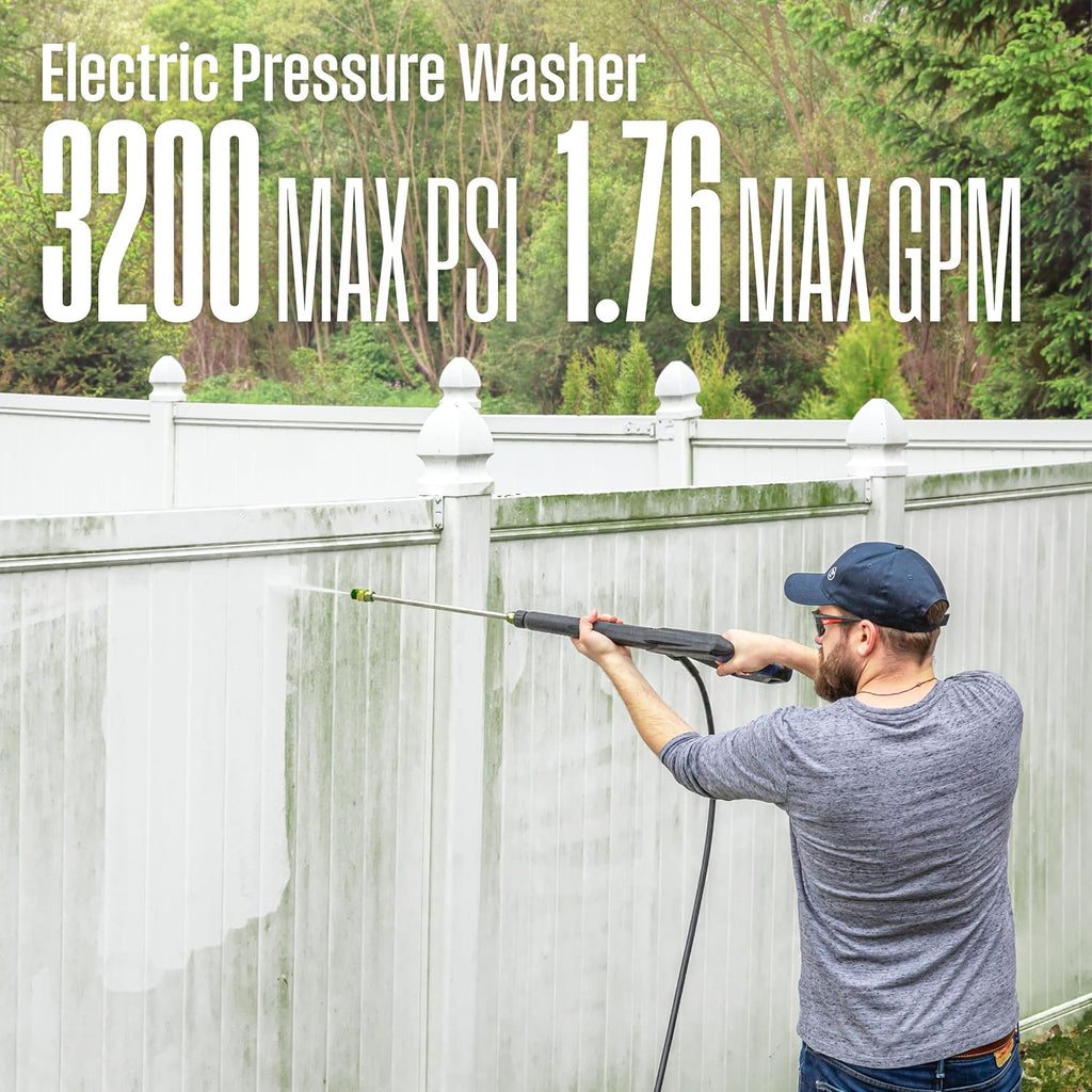 WPX3200e Electric Pressure Washer, 3200 Max PSI and 1.76 Max GPM, Universal Motor, Onboard Soap Tank, Spray Gun and
