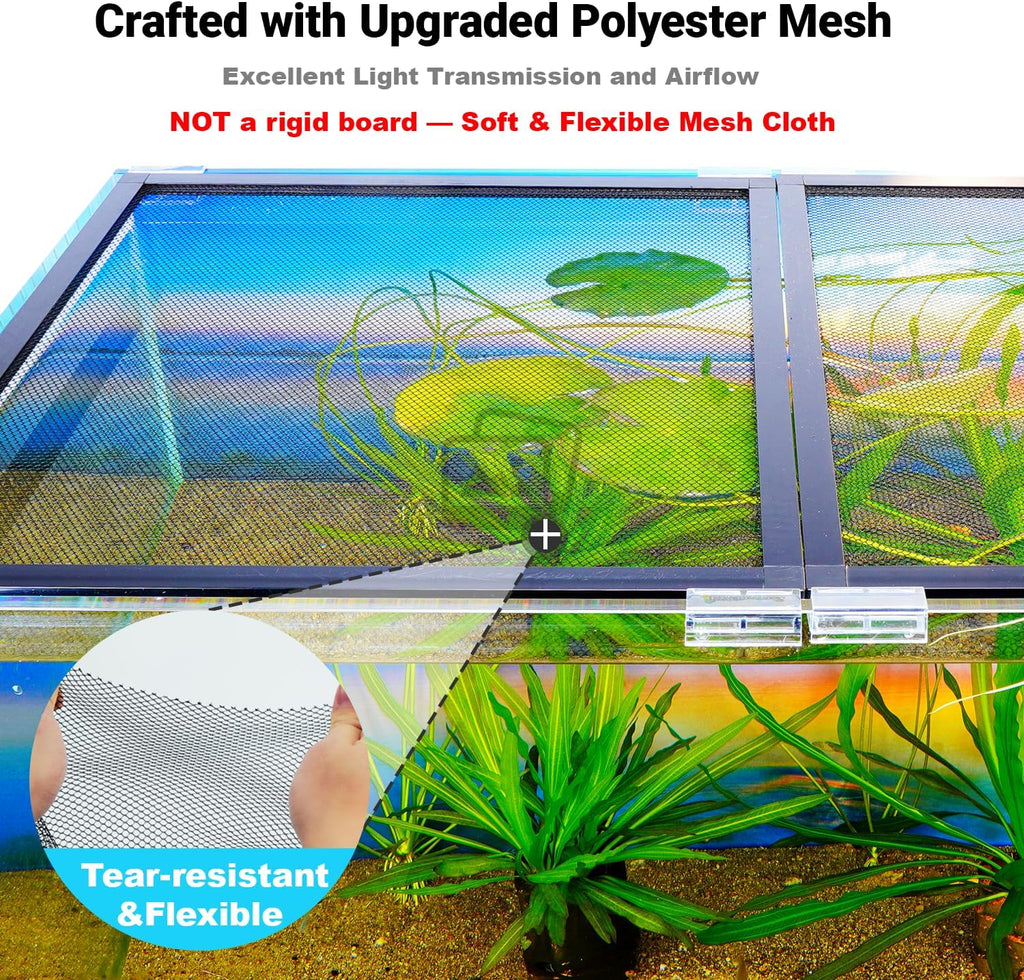 Easy Install DIY Fish Tank Lid, Adjustable Mesh Aquarium Lid, Anti-Jump Cover for Rimless Tanks Only (2/5/10/20