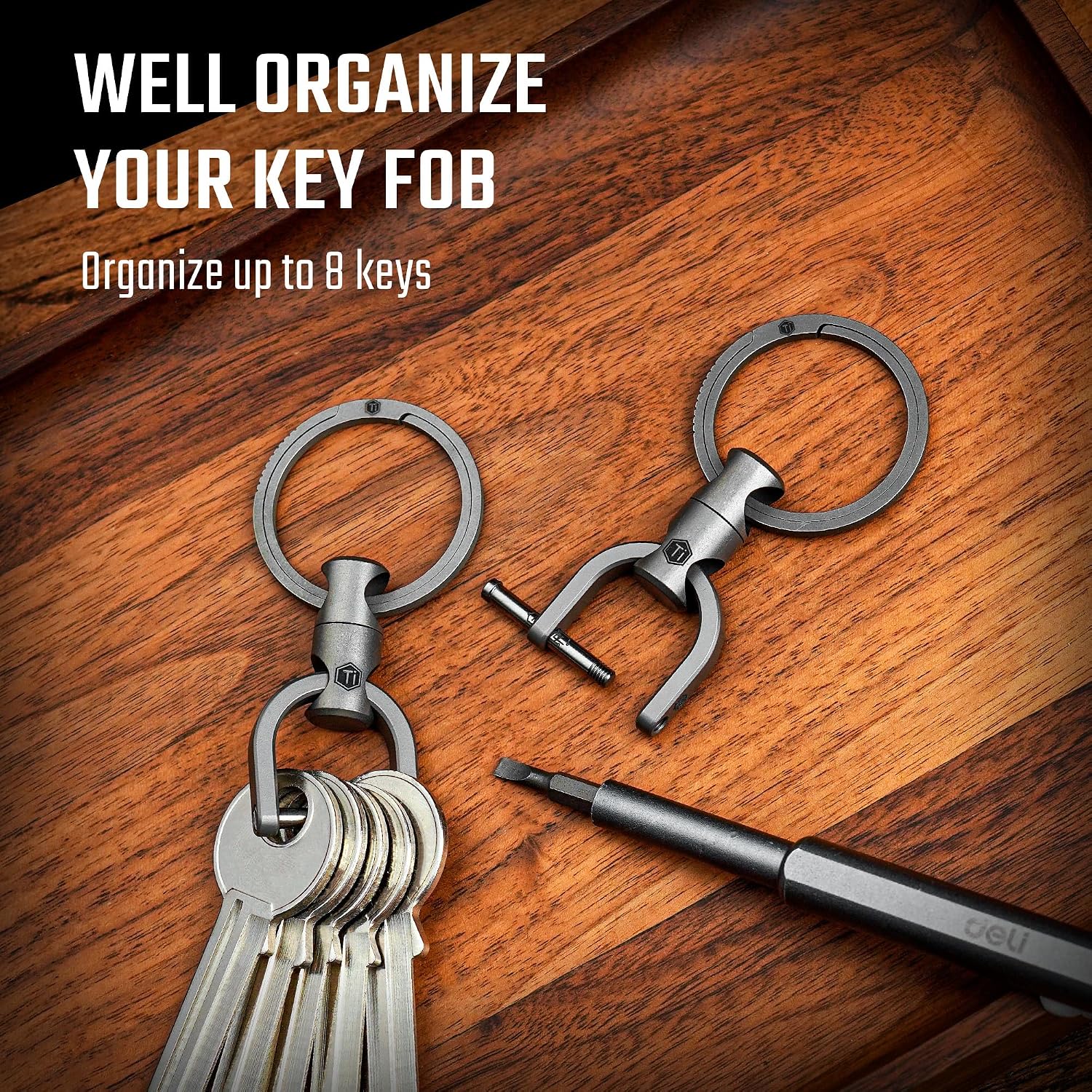 KM13 Swivel Keychain with D Ring Key Shackle, Titanium Rotatable Key Organizer