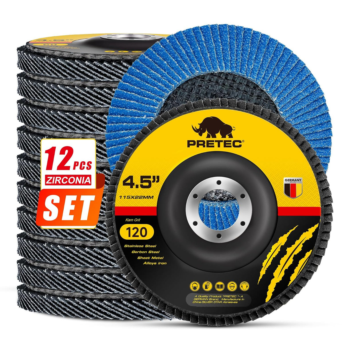 Flap Discs 4 1/2 for Angle Grinder, 12 Pcs Flap Discs 120 Grit, 4.5" x 7/8" High Density Zirconia Type 27 Flap Sanding Disc for Grinding, Rust Removal, Sanding and Finishing - 12 Packs