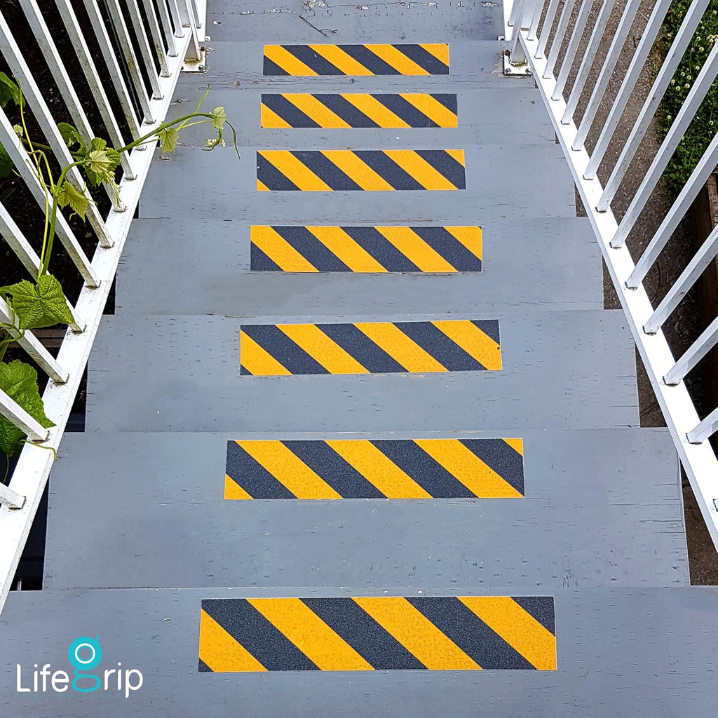 LifeGrip Yellow/Black Anti Slip Tape, 4" x30ft, Waterproof Outdoor Caution | Hi-Vis Safety Stripe for Low Light