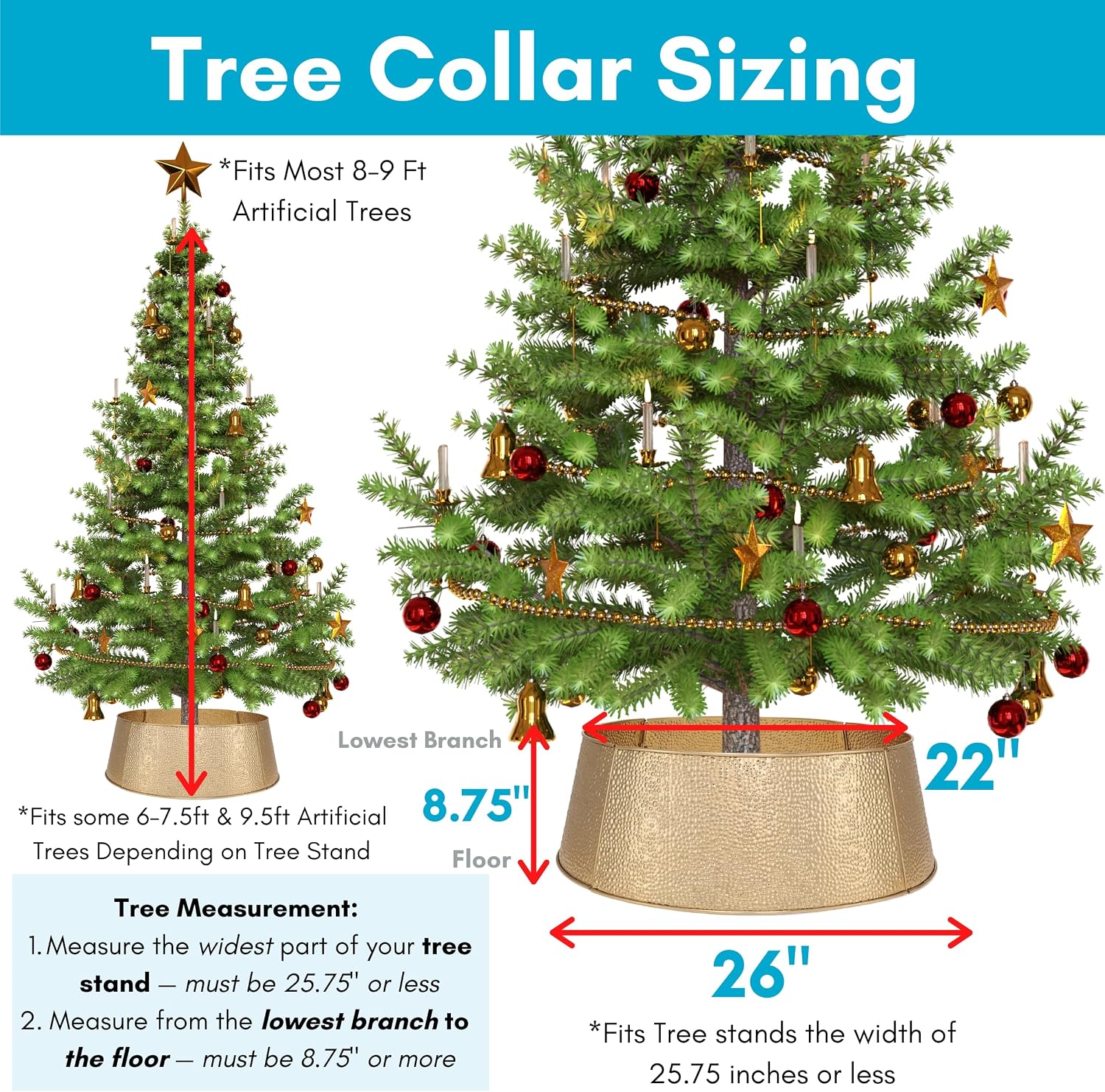 4-Panel Christmas Tree Collar - Gold Bubble Tree Skirt - Small 26" Base - Easy to Assemble Xmas Tree Base Cover