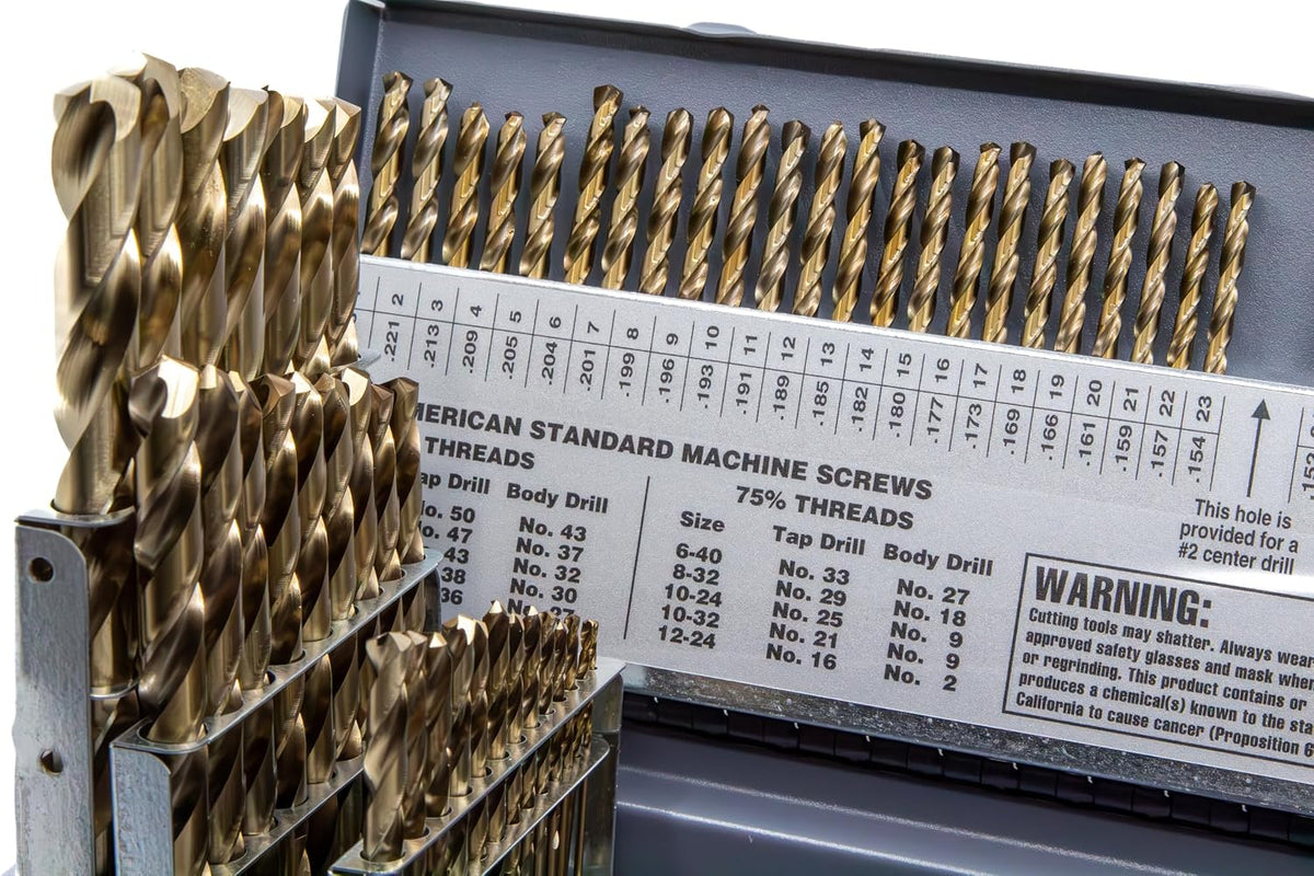 Drill America 115 Piece m35 Cobalt Drill Bit Set (1/16"-1/2", A-Z, #1-#60), DWDCO Series