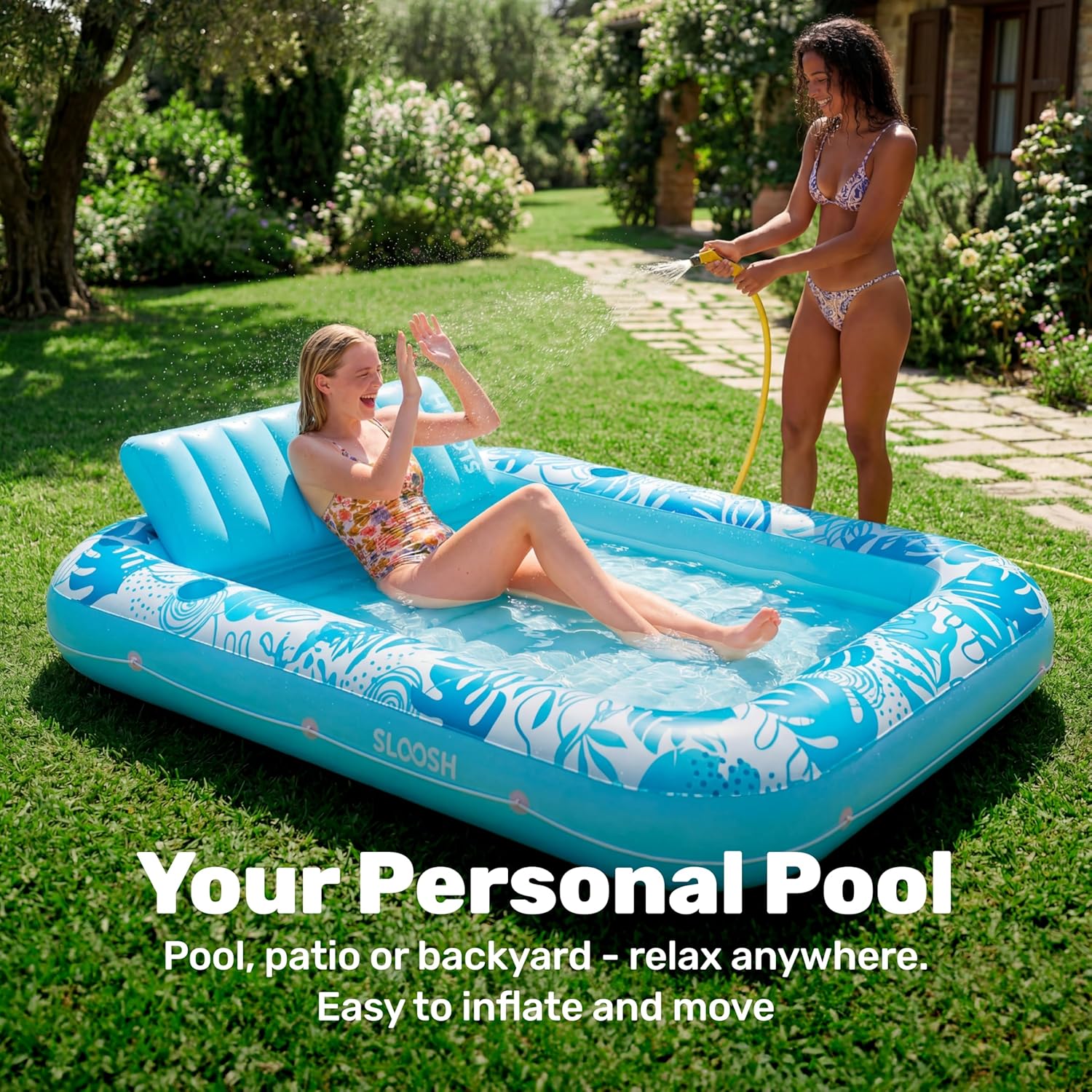 Inflatable Tanning Pool Lounger Float, 85" x 57" Extra Large Pool Floats Adult with Pillow, 4 in 1 Suntan Tub Raft