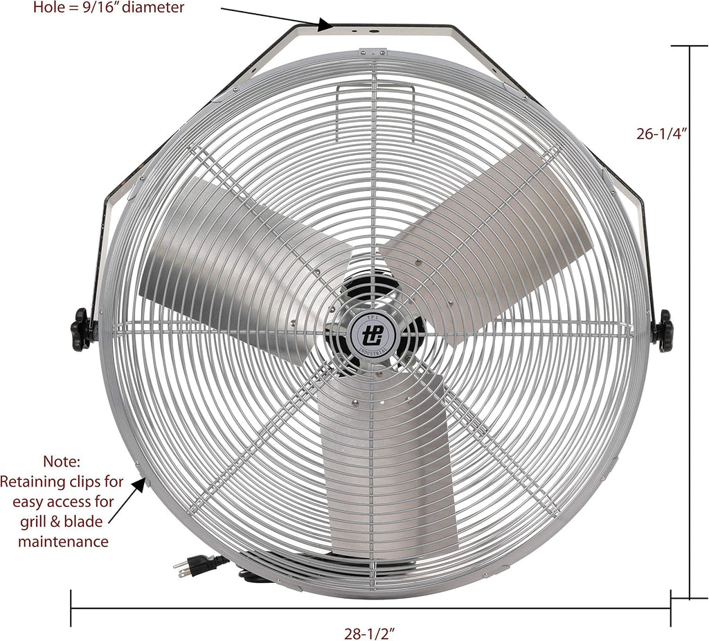 TPI Corporation U24-TE Industrial Workstation Fan, Mountable, Single Phase, 24" Diameter, 120 Volt