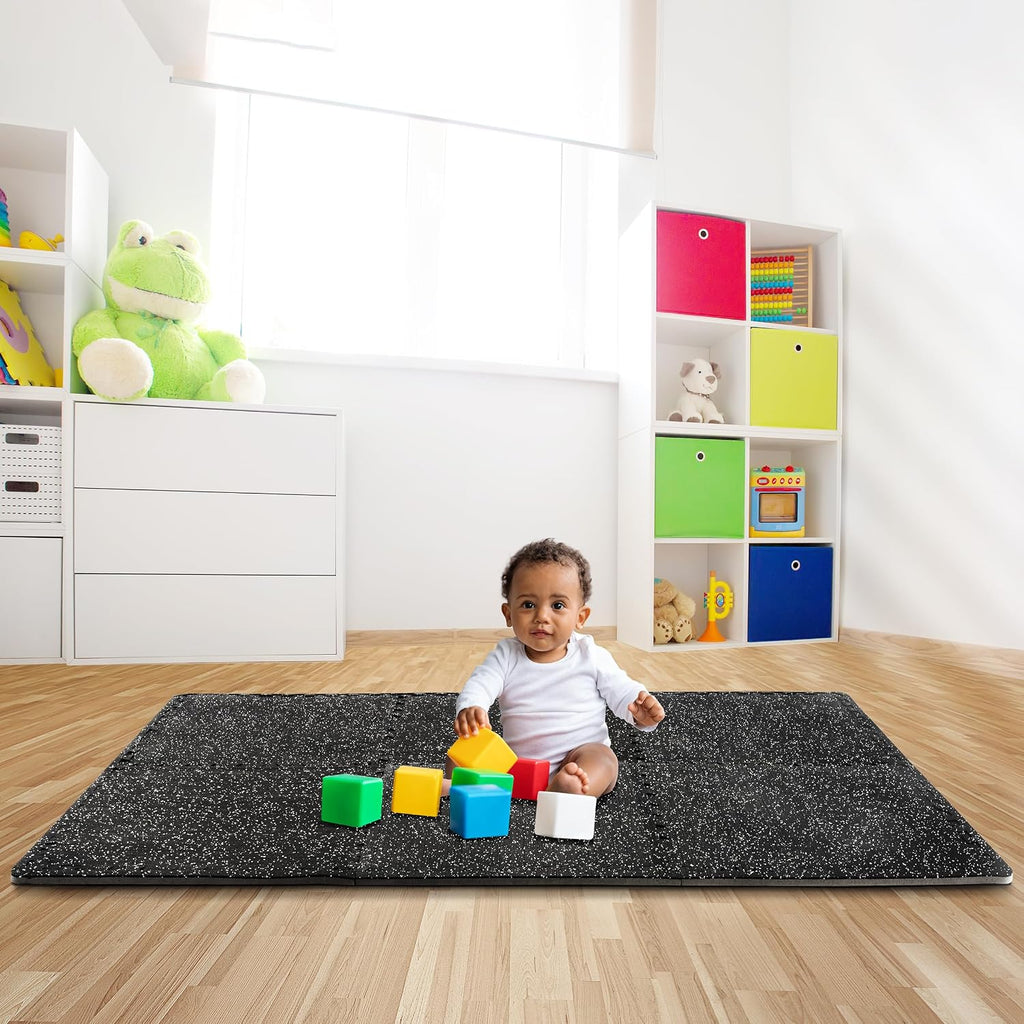 Sivan Fitness 1/2" Thick Rubber Top High-Density EVA Foam Gym Flooring for Home Gym - 48 Sq Ft Exercise Mat Tiles for