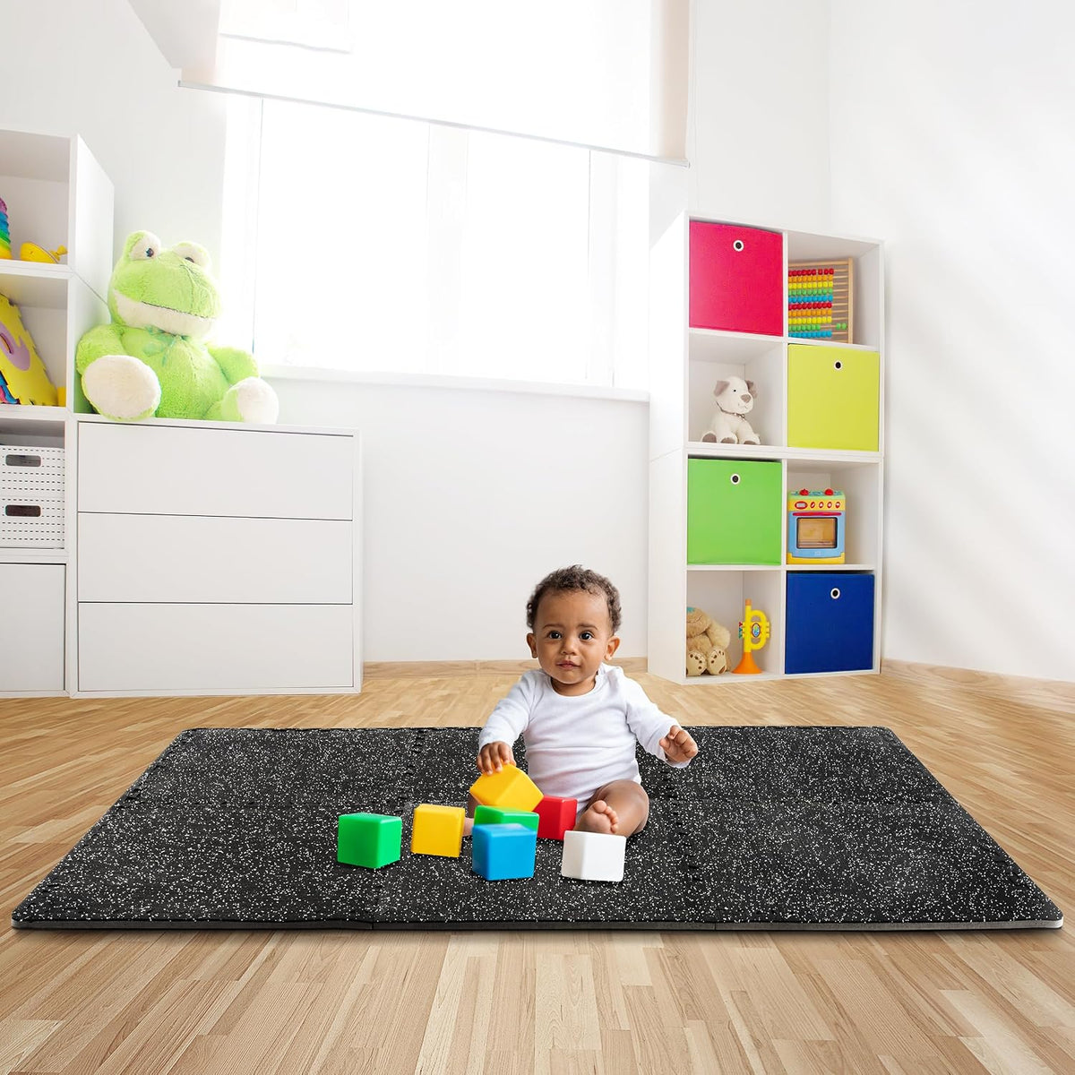 Sivan Fitness 1/2" Thick Rubber Top High-Density EVA Foam Gym Flooring for Home Gym - 48 Sq Ft Exercise Mat Tiles for