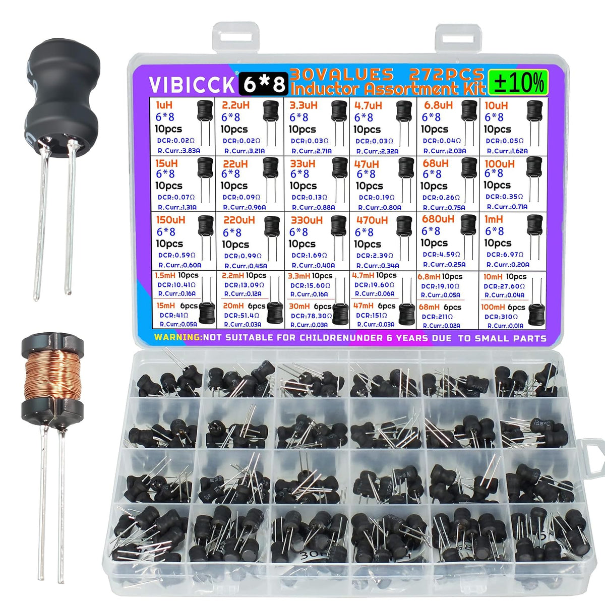 30 Values 272 PCS Inductor Assortment Kit 1uH to 100mH DIP Radial