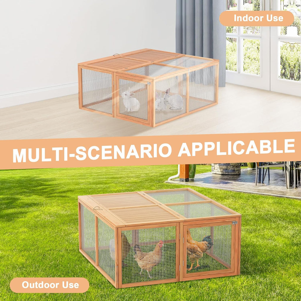 Portable Chicken Coop Run, Folding Rabbit Hutch, Logs