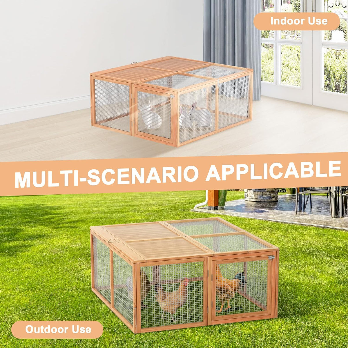 Portable Chicken Coop Run, Folding Rabbit Hutch, Logs