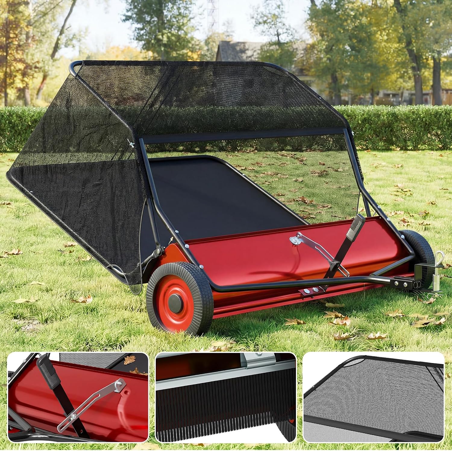 50" Lawn Sweeper Tow Behind,26 Cu ft Hopper Leaf & Grass Collector