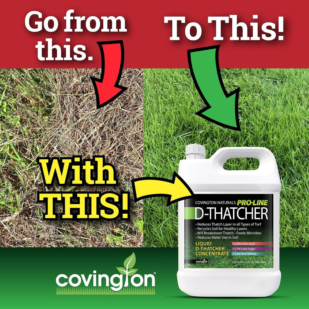 Covington PRO-LINE D-THATCHER Liquid Dethatcher (32oz) – Lawn Thatch Remover & Soil Softener, Grass Clipping