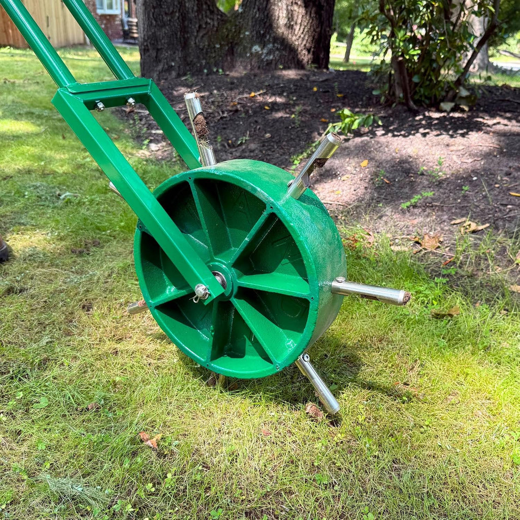 AeroCore Rolling Lawn Aerator – Manual Core Plug Aerator with Chamfered Hollow Tines – Heavy-Duty 38.8 Pound Wheel