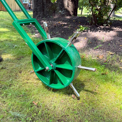 AeroCore Rolling Lawn Aerator – Manual Core Plug Aerator with Chamfered Hollow Tines – Heavy-Duty 38.8 Pound Wheel