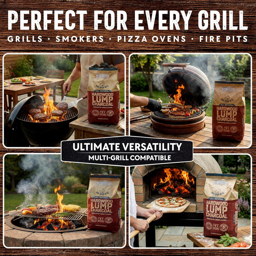 8 LB. All Natural Hardwood Lump Charcoal by Mr. Bar-B-Q - Premium Natural Charcoal for Grilling, BBQ, Smoking, Kamado
