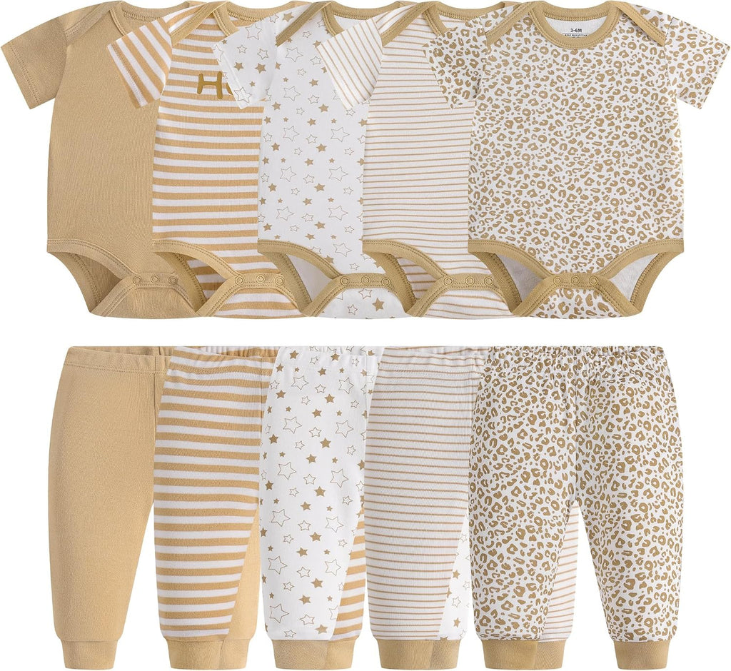 Baby Newborn Layette 10-Piece Clothing Sets Soft Cotton Bodysuits Pants Sets for Baby Boys Girls Toddler Unisex