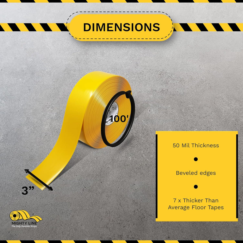 5S Floor Marking Tape, 3 in Wide, 100 ft Roll, Yellow