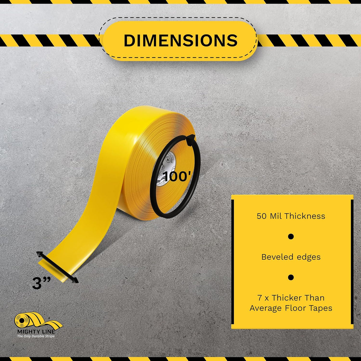 5S Floor Marking Tape, 3 in Wide, 100 ft Roll, Yellow
