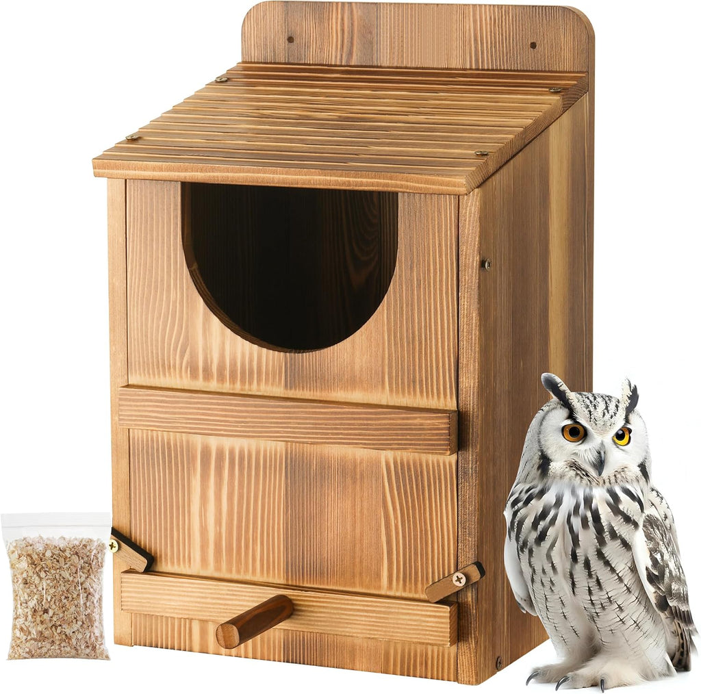 Owl House, Barn Owl Nesting Box with Bird Stand and Wood Shavings, Large Wooden Screech Nesting Box for Outside, Nest
