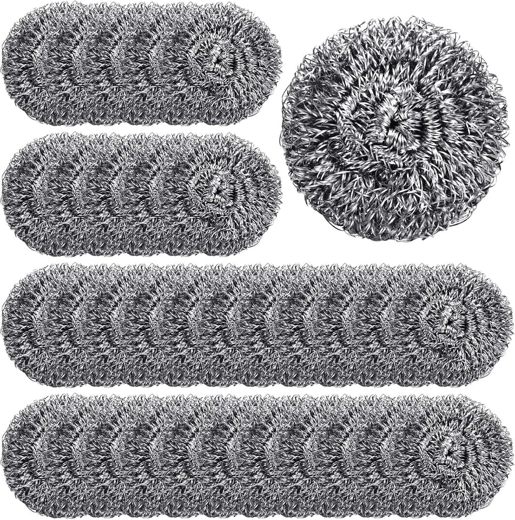 100 Pack Stainless Steel Scrubber Steel Wool Scouring Pads, Silver