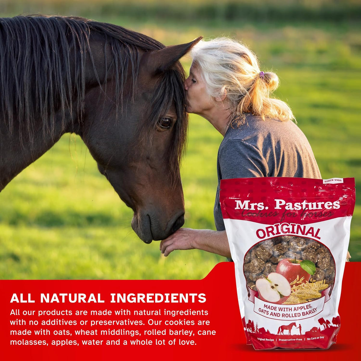 Mrs Pastures Cookies and Treats for Horses - Premium Horse Treats - Made with Apples, Oats, and Rolled Barley