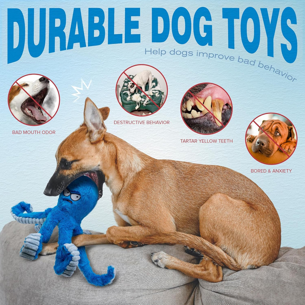 Tough Dog Toys, Stuffed Chew Large Dog Toys to Keep Them Busy, Interactive Squeaky Tug of War Doggie Toy, Crinkle