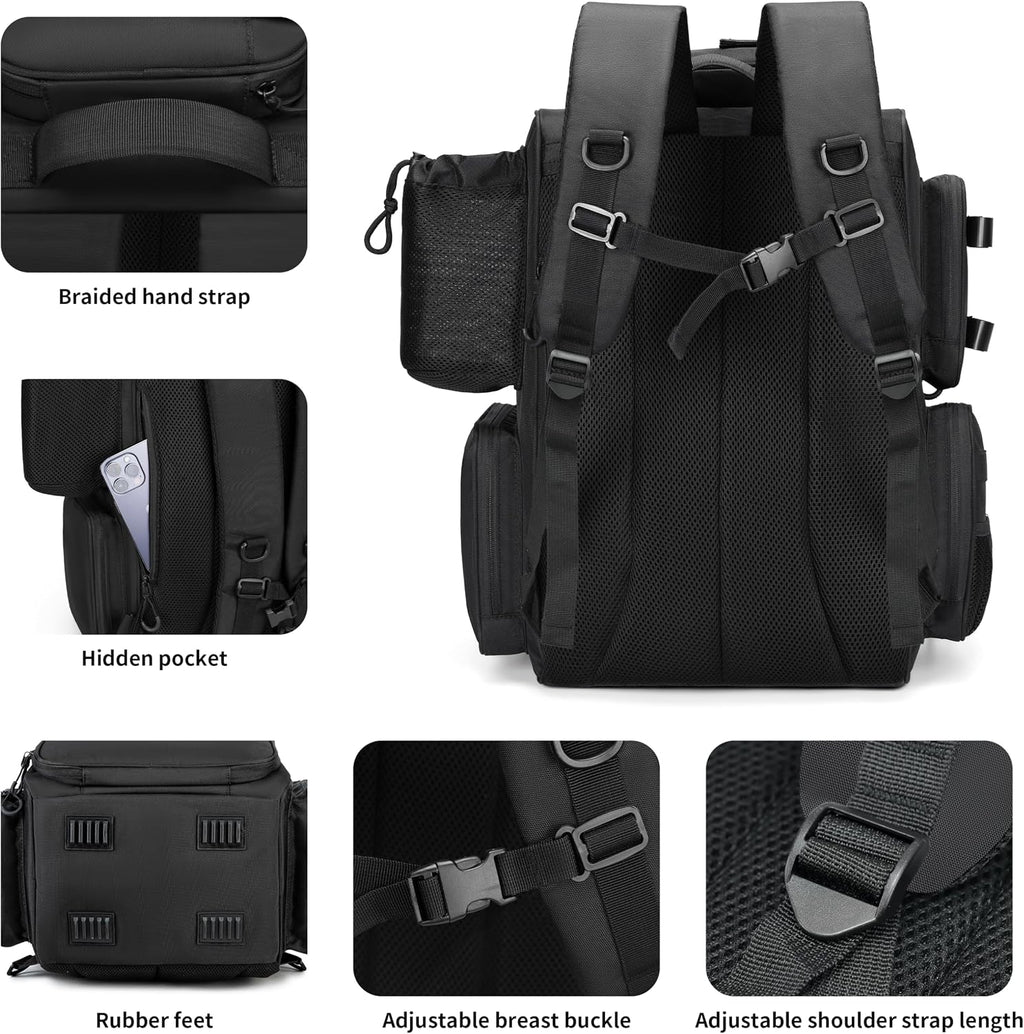 Fishing Tackle Backpack with Rod Holders, Bottle Holder, Storage Bag Store Fishing Gear