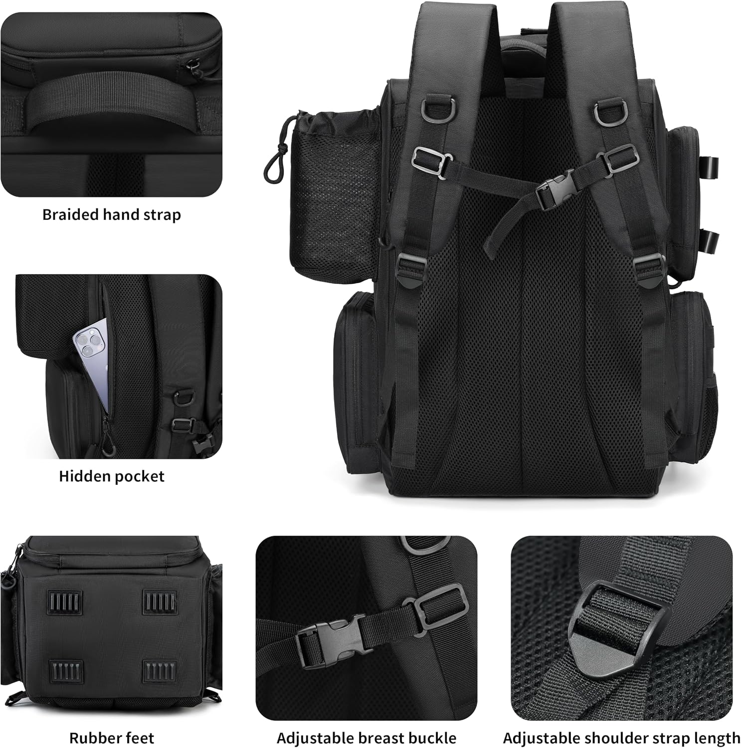Fishing Tackle Backpack with Rod Holders, Bottle Holder, Storage Bag Store Fishing Gear