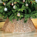 Sparkling Champagne Gold Christmas Tree Collar – Color Shifts with Light – 25.2″ Bottom / 14.9″ Top Foldable Base Cover