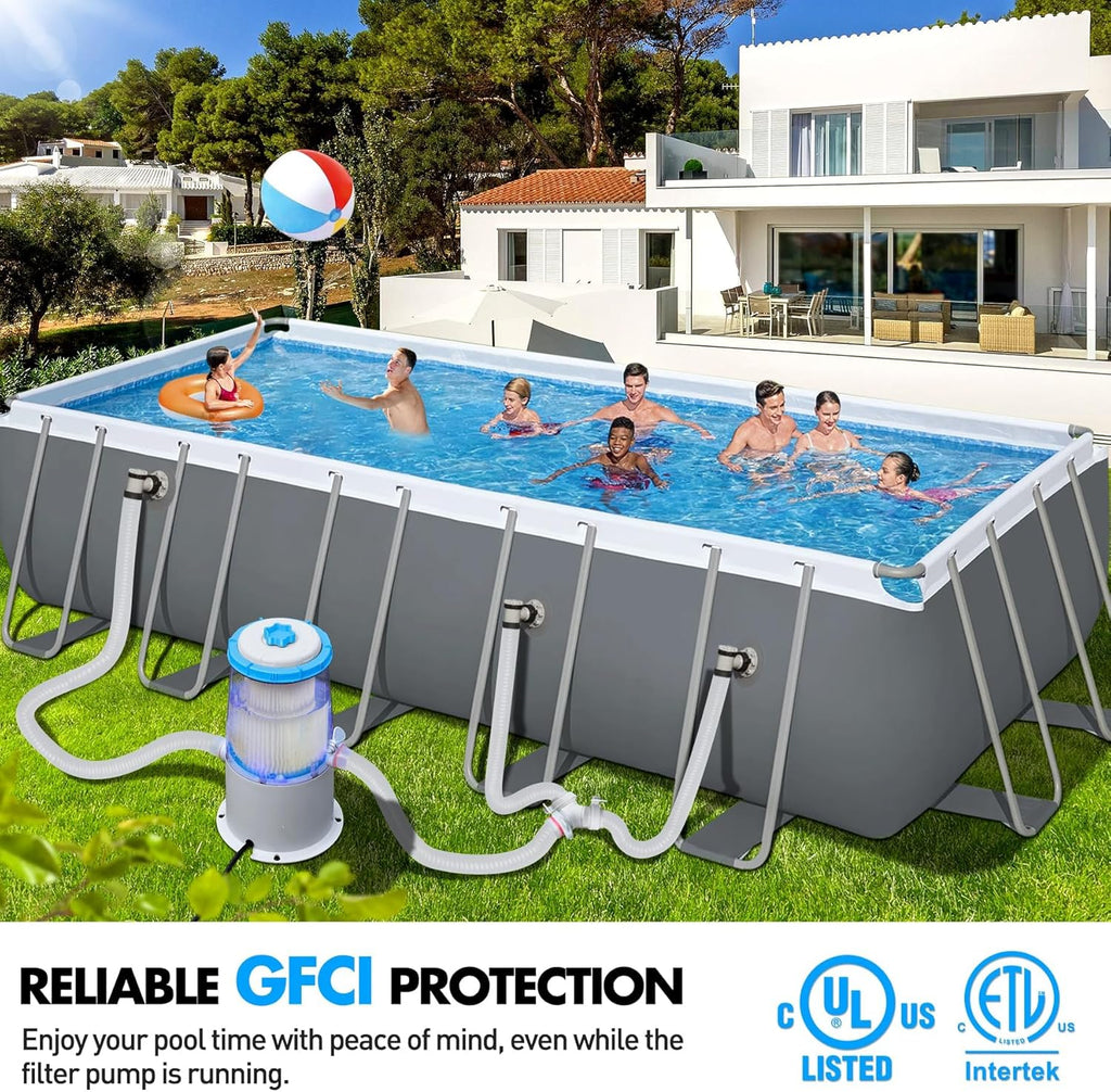 1000 GPH Light-Up Pool Filter Pump for Above Ground Pool|Built-in Blue LED Light,Transparent Housing for Real-Time