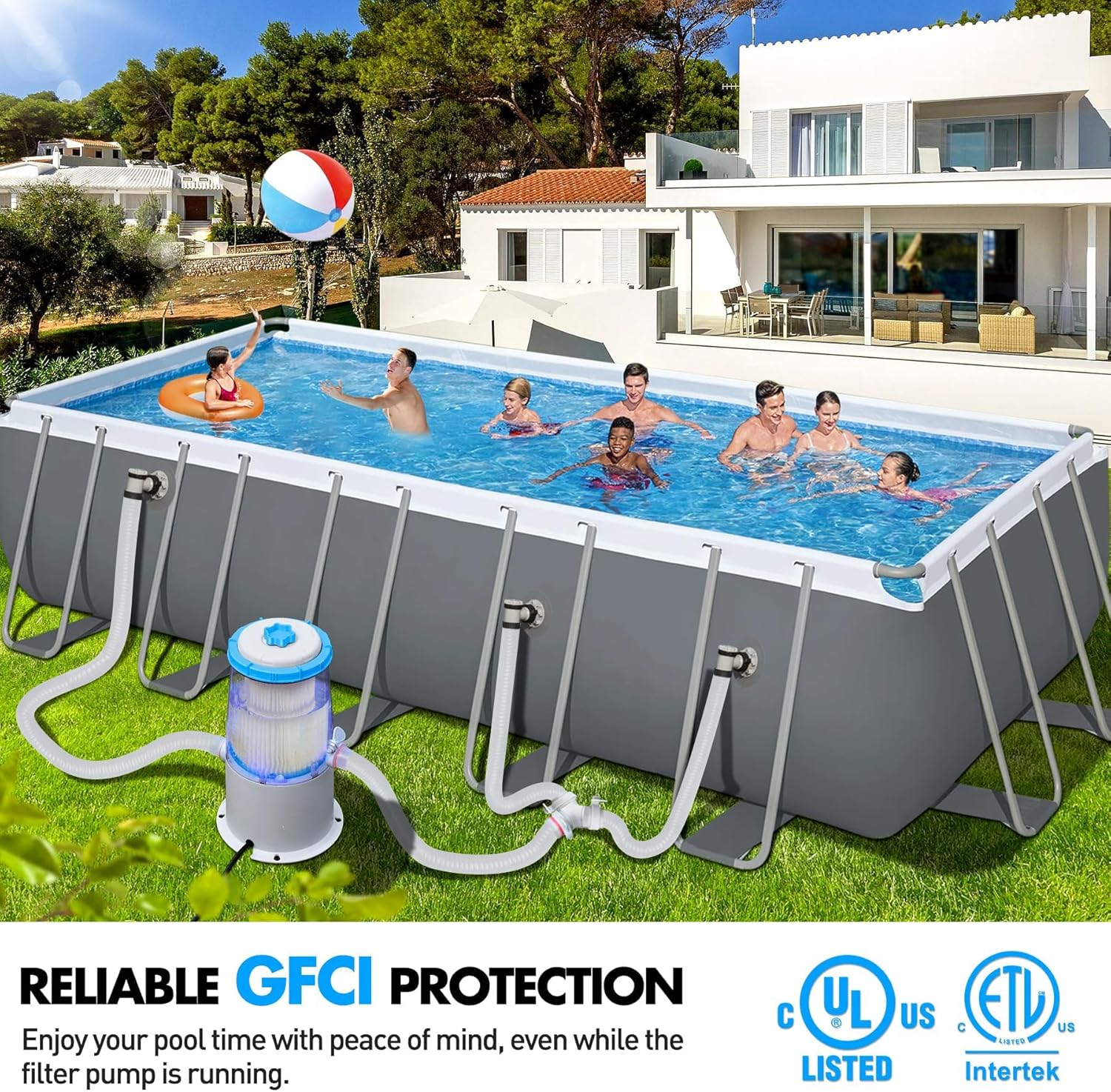 1000 GPH Light-Up Pool Filter Pump for Above Ground Pool|Built-in Blue LED Light,Transparent Housing for Real-Time