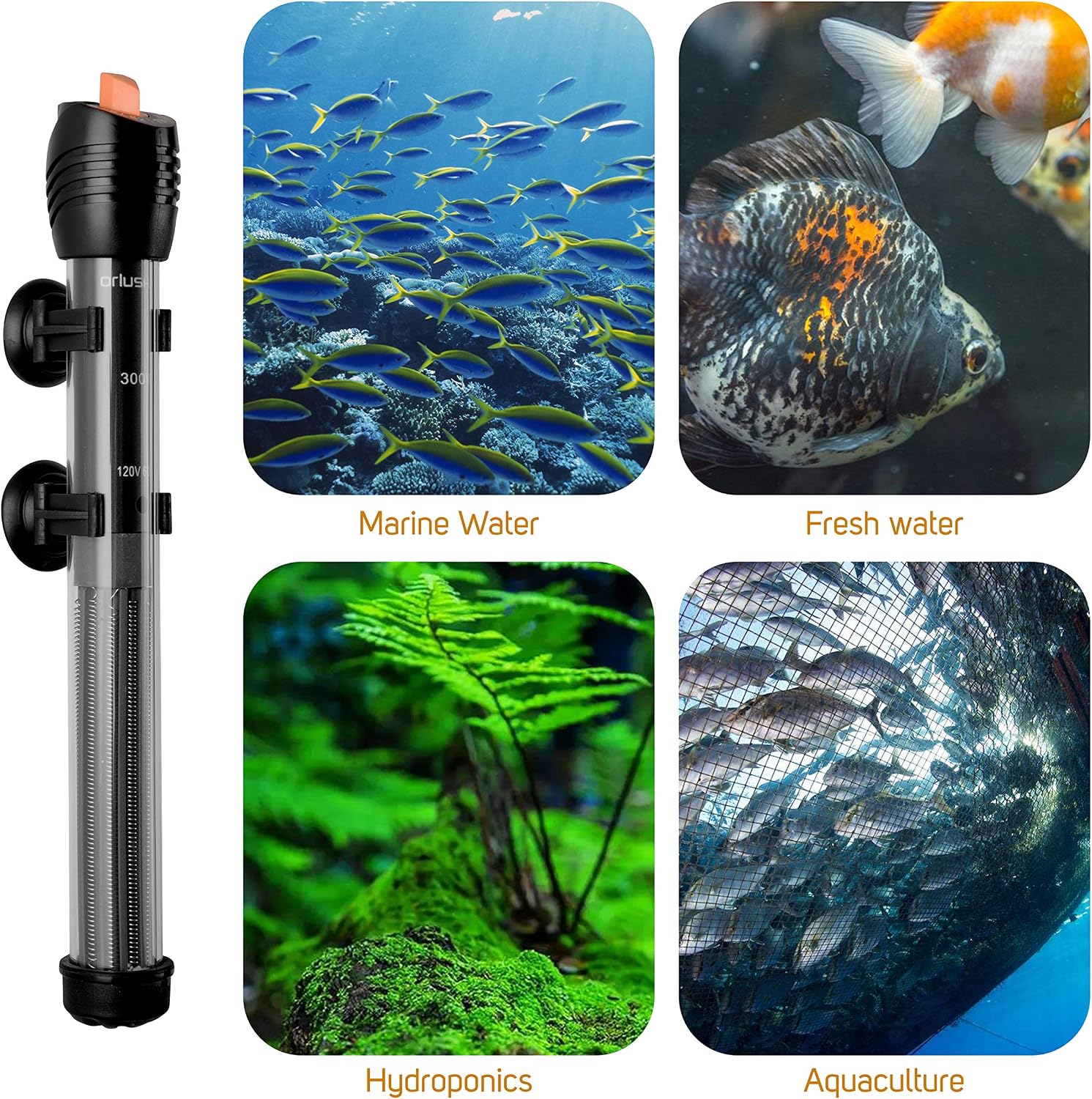 Submersible Aquarium Heater, Adjustable Fish Tahk Heater with Free Thermometer Suitable for Marine Saltwater and