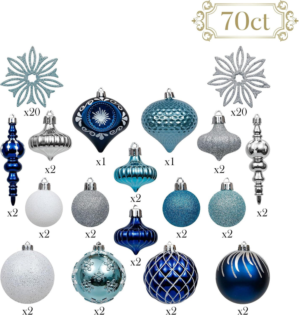 Christmas Ornaments Set, 70ct Navy Blue and Silver Shatterproof Christmas Tree Decorations Ball Ornaments Bulk