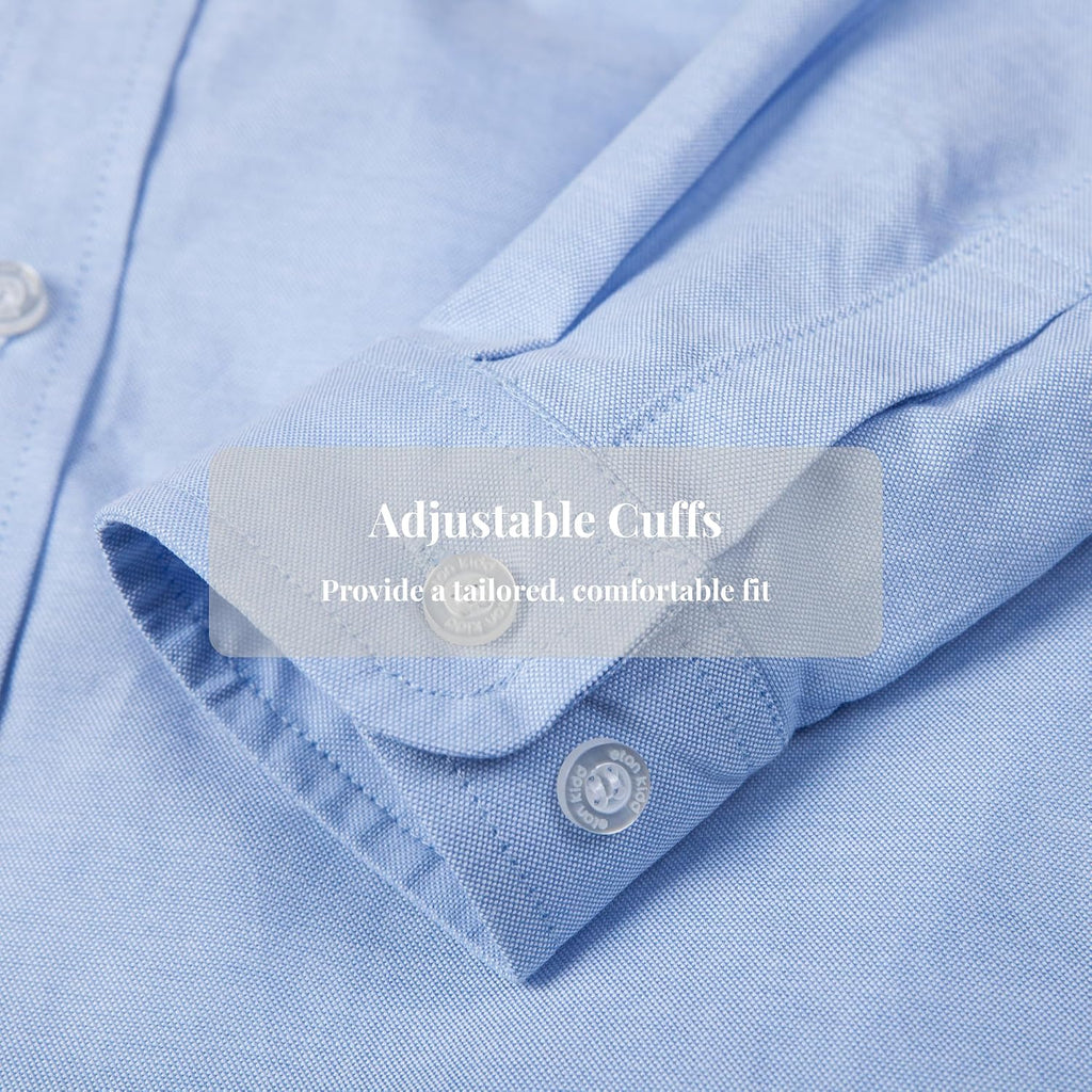 Boys 100% Cotton Oxford Long Sleeve Shirt Button-Down Collar