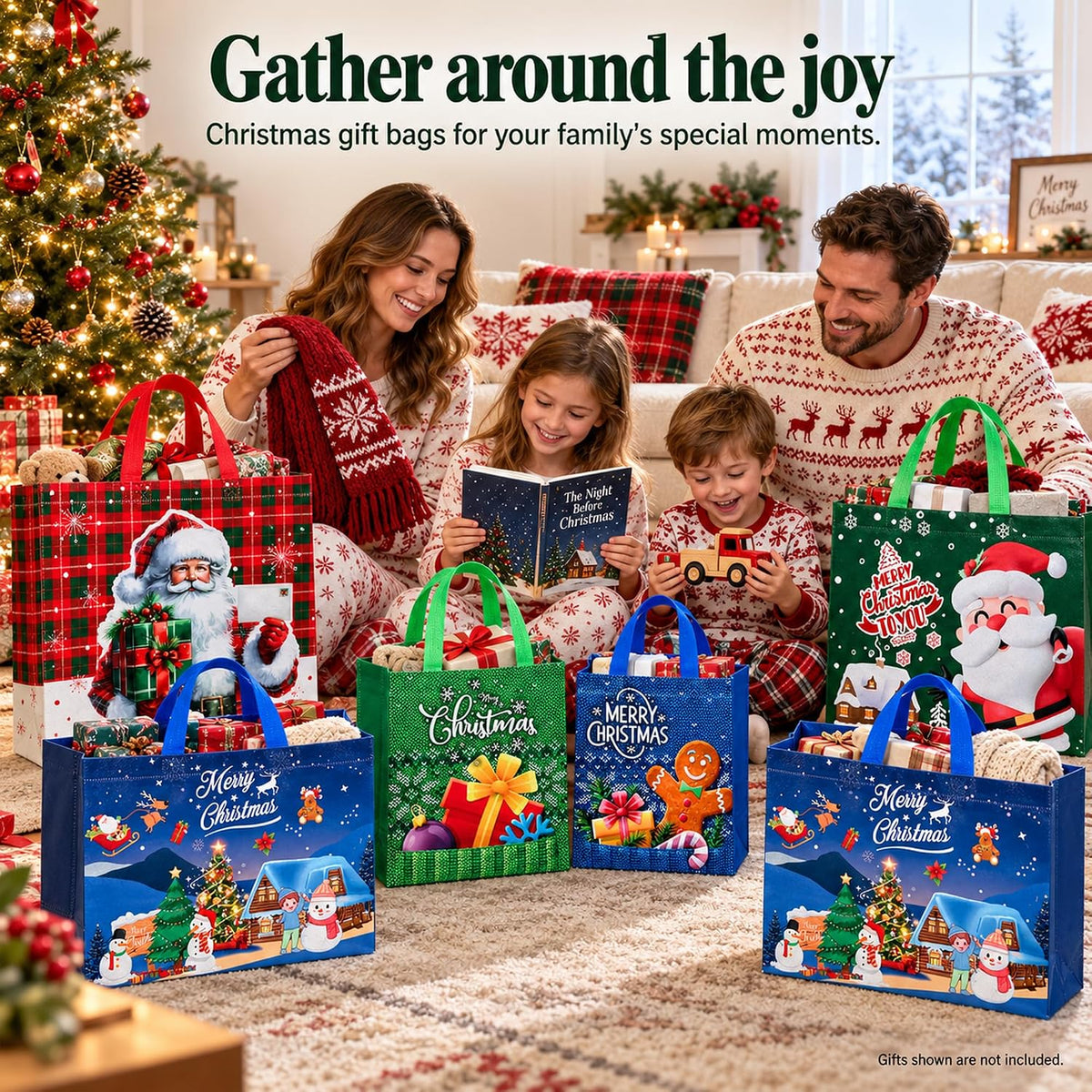 20 Pack Christmas Gift Bags Assorted Sizes with Handles, Non-Woven