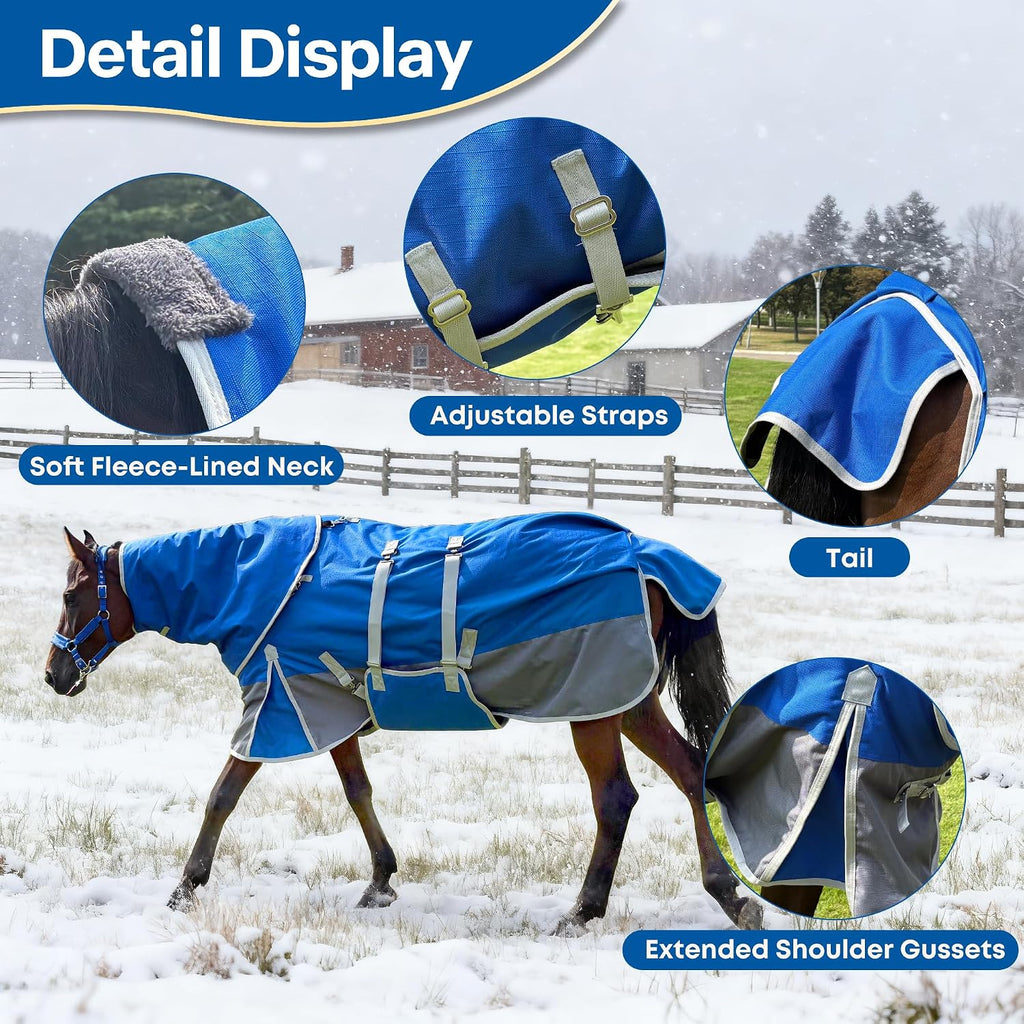 Horse Blankets for Real Horses Winter Horse Turnout Blanket Waterproof 1200D 260g Medium Weight Horse Blanket with